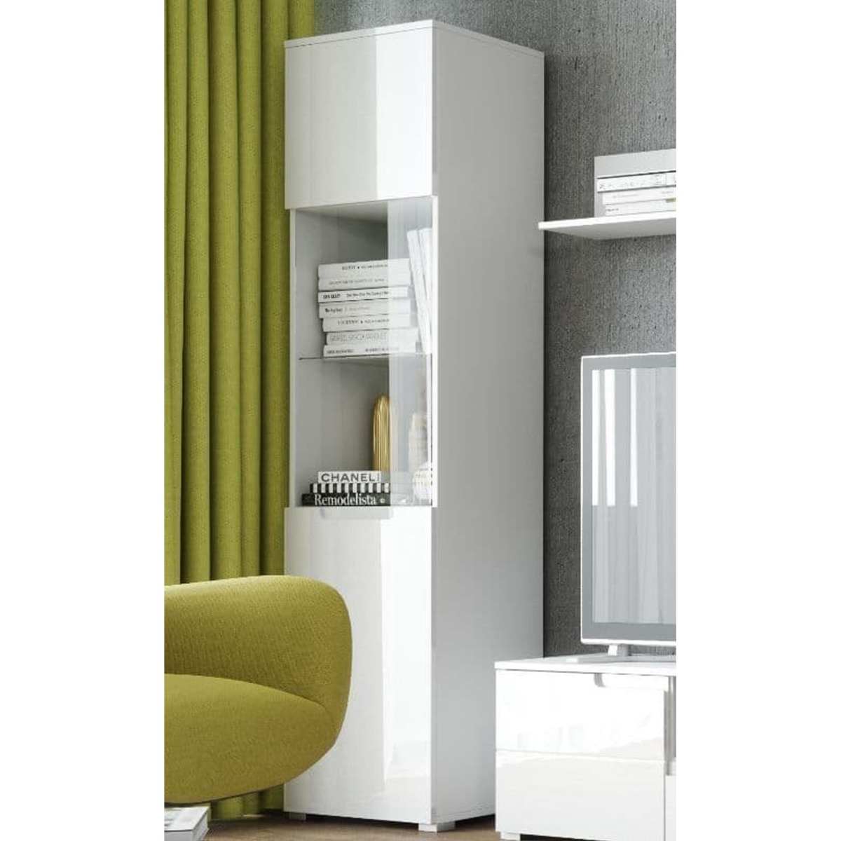 Viktoria High Gloss Tall 1 Glass Door Display Unit - White - Dalton Home
