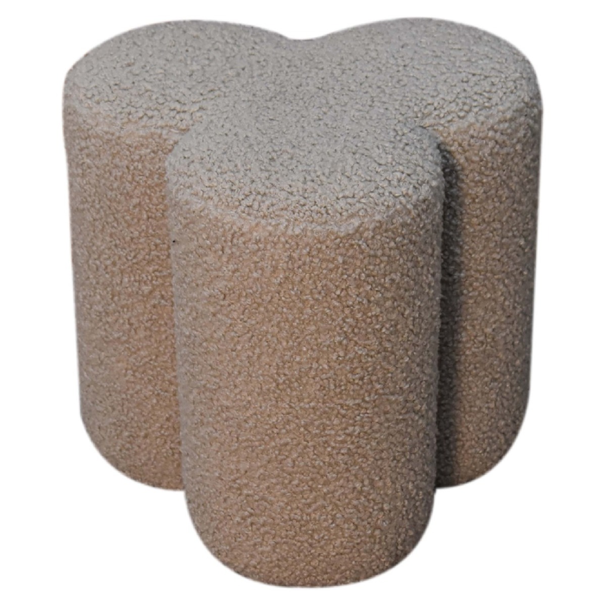 Clover Shaped Footstool in Sophisticated Mud Boucle Fabric - Beasley & Sons