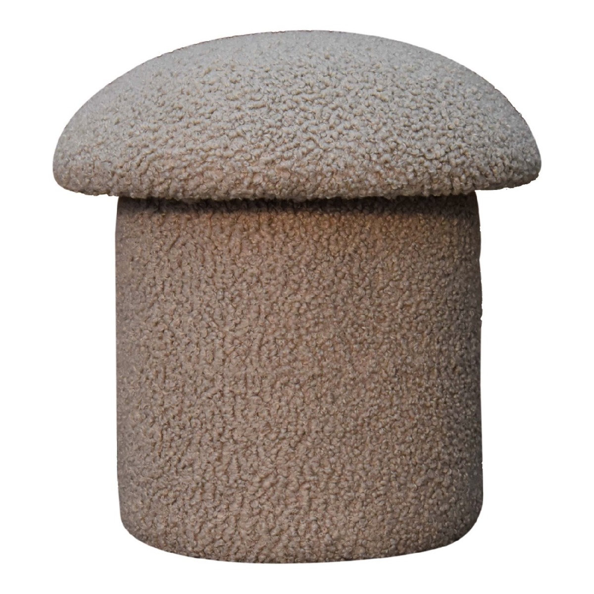 Mushroom Design Stool in Classy Mud Boucle Upholstery and Sturdy Base - Beasley & Sons