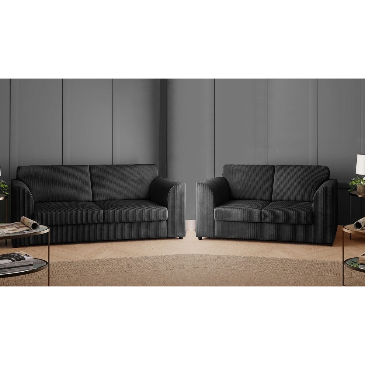 Oxford Luxury Fullback Jumbo Cord 3 Seater and 2 Seater Sofa Set - Black and Other Colours - Home Done