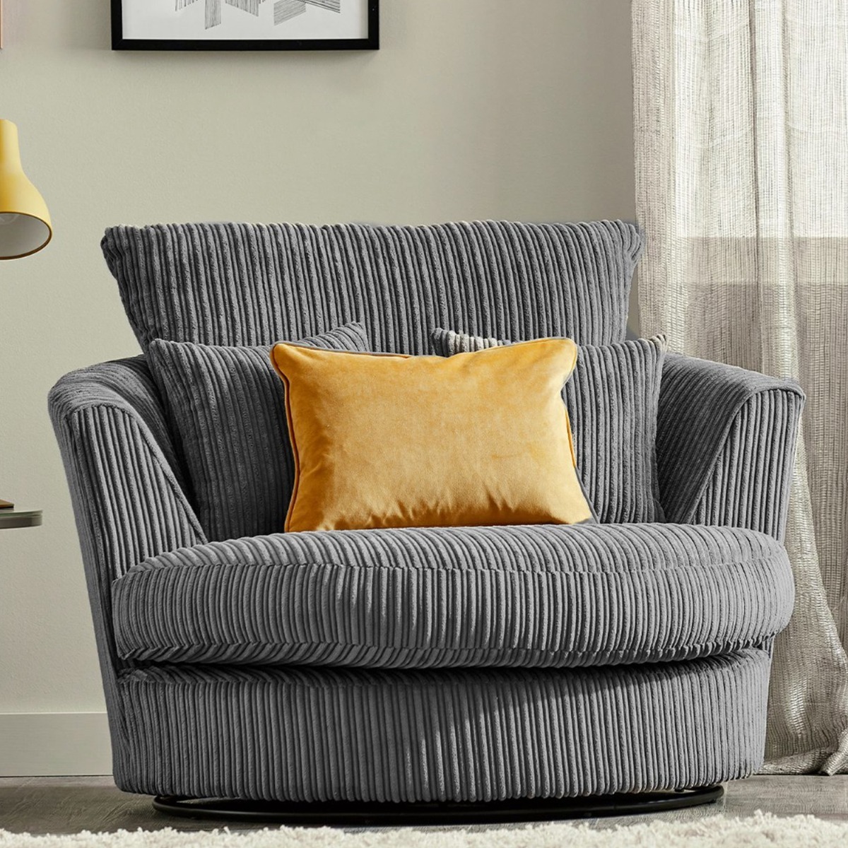 OXFORD Jumbo Cord Swivel Chair - Grey - Home Done