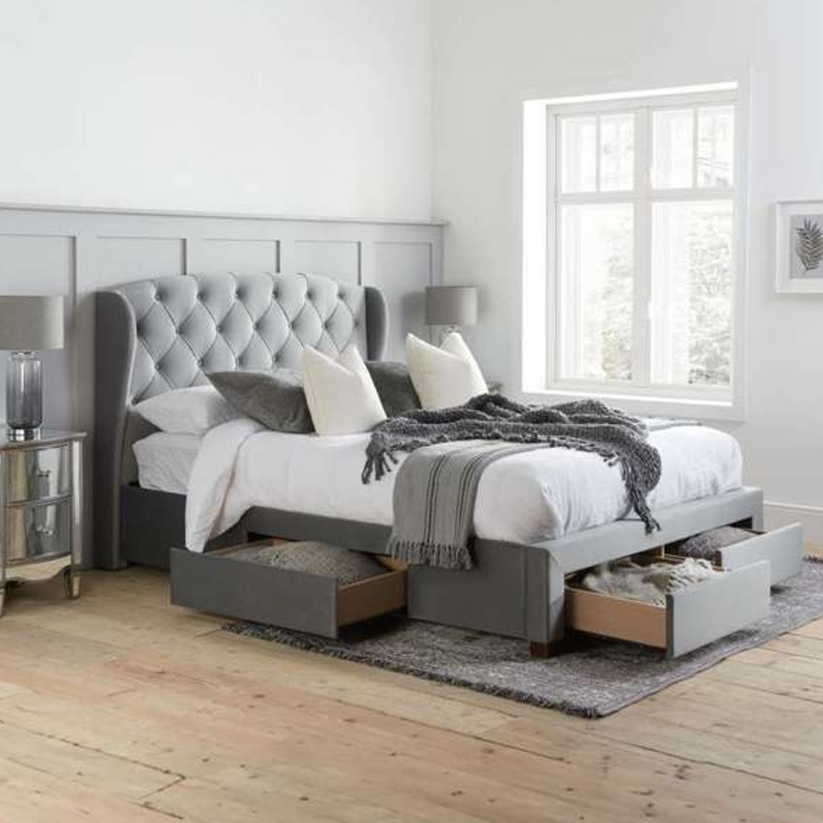 Birlea Hope Grey Velvet 4-Drawer Bed - Kingsize 5ft - Birlea Essentials