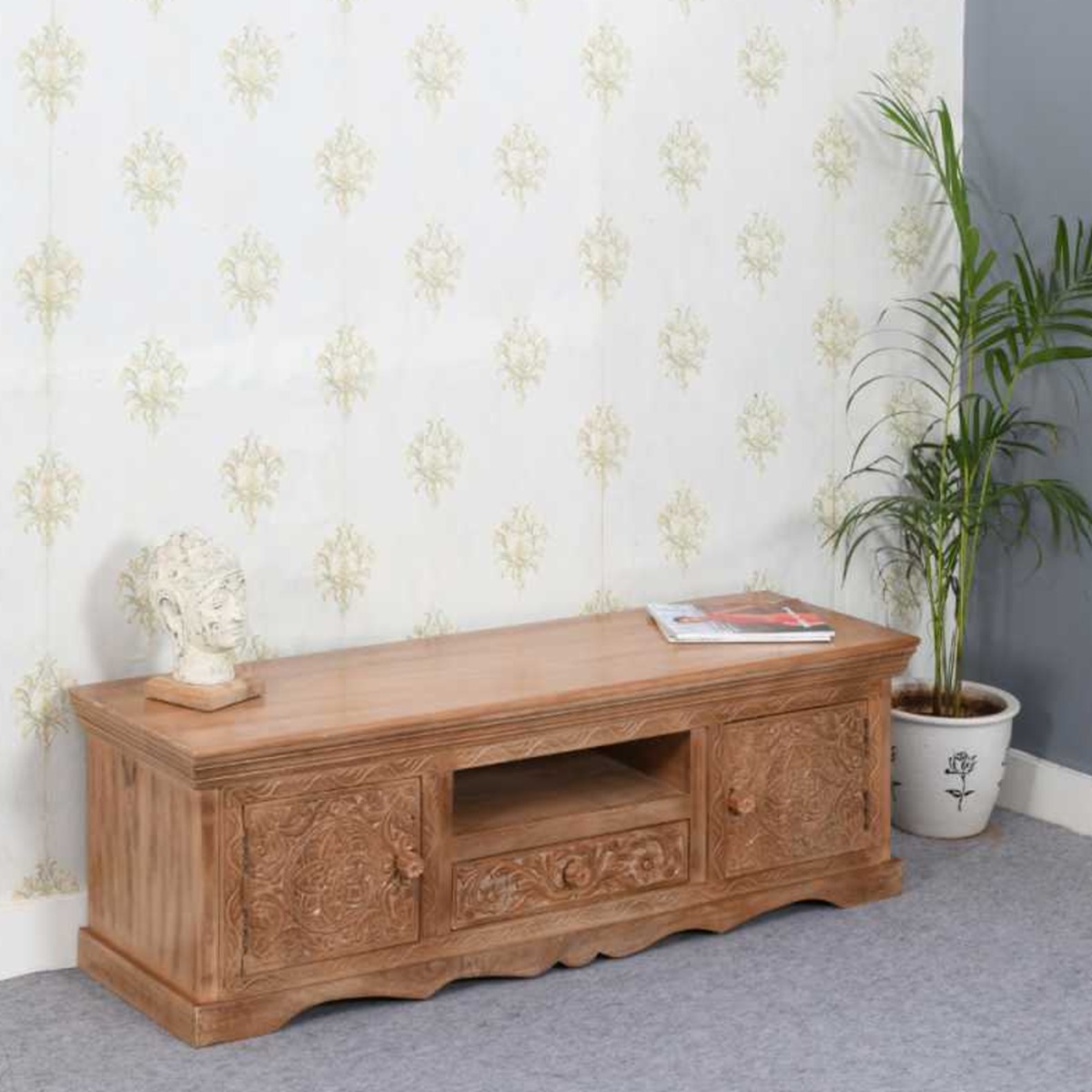 Monika Mango Wood Tv Cabinet with Door and Drawer - Lacquered Finish - Elfrida Interiors