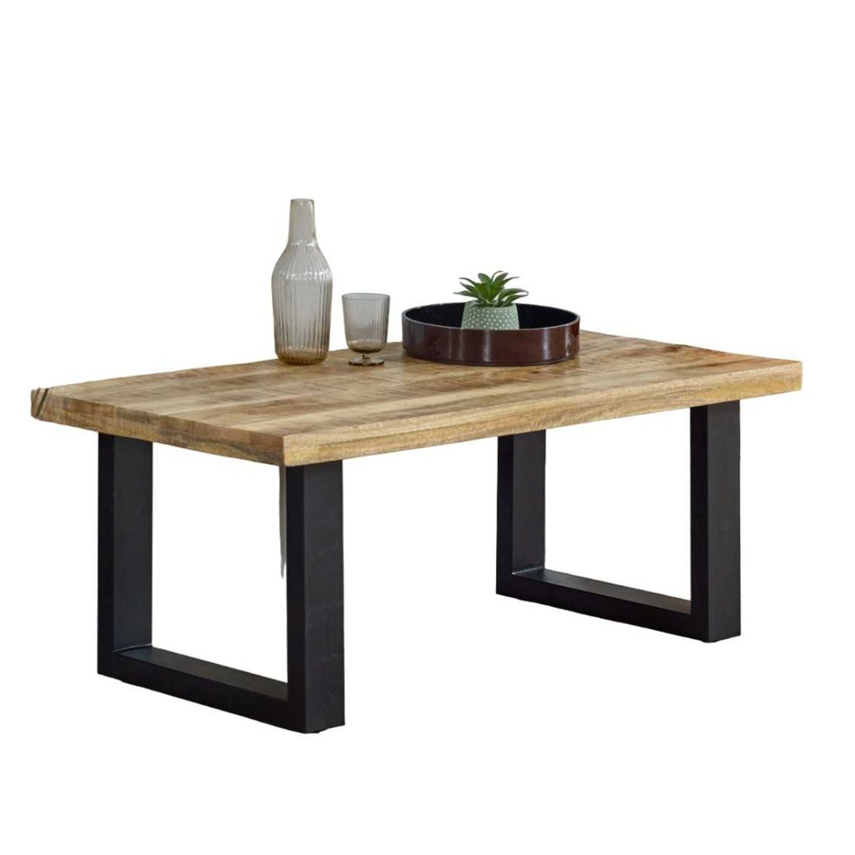Powell Black Metal Frame Solid Wood Coffee Table - Natural Wood - Elfrida Interiors