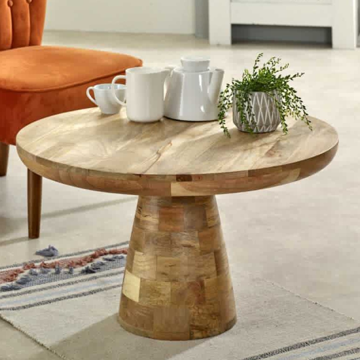 Powell Solid Wood Mushroom Style Coffee Table - Natural Wood - Elfrida Interiors