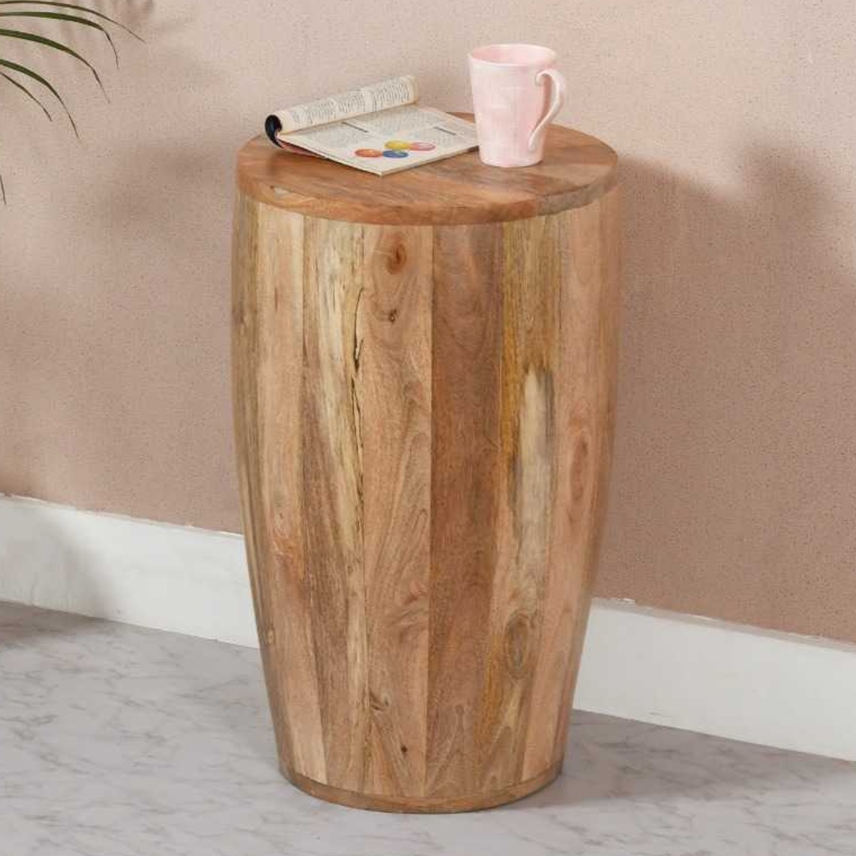 Powell Solid Wood Drum Style Side Table - Natural Wood - Elfrida Interiors