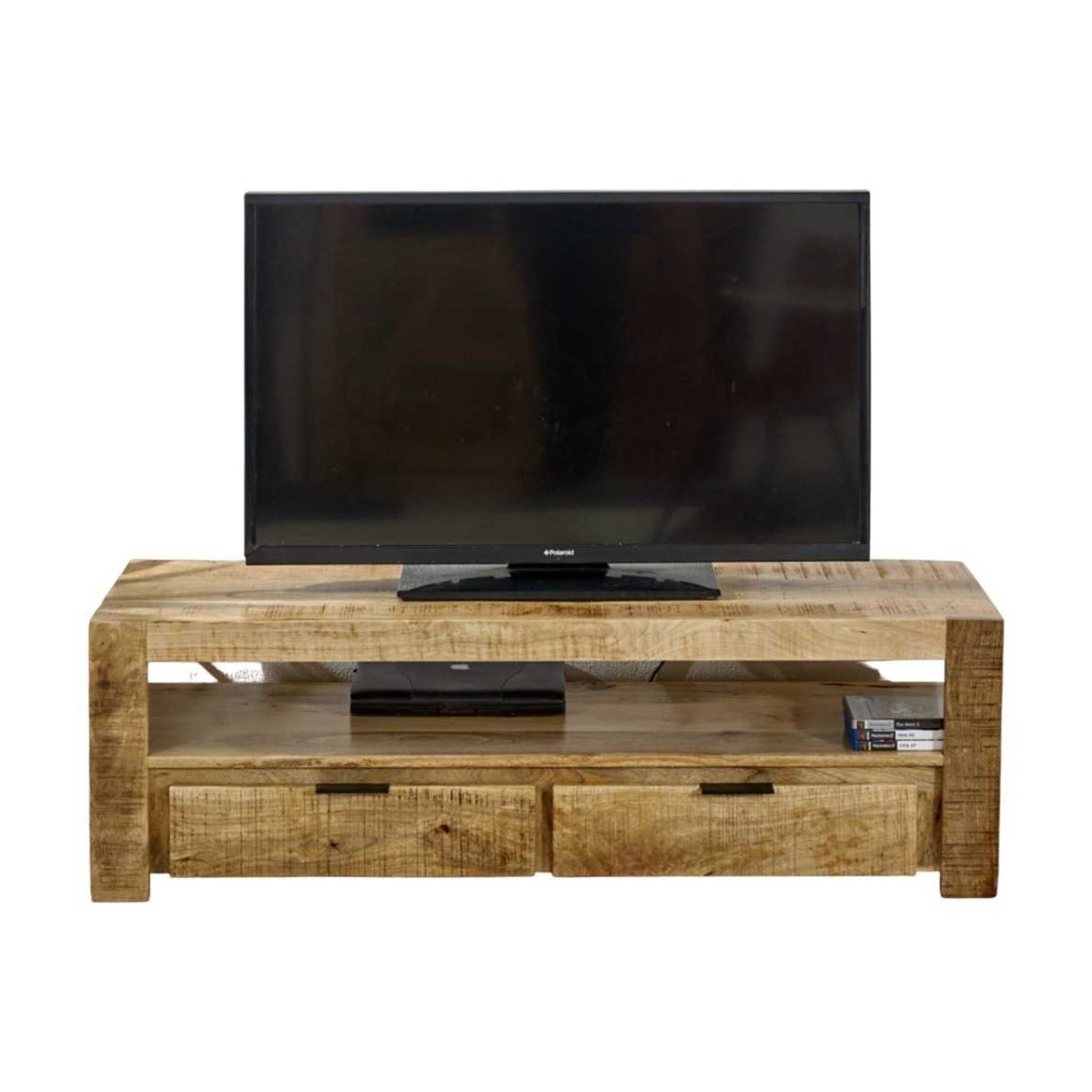 Powell Solid Wood Tv Stand With 2 Drawers - Natural Wood - Elfrida Interiors