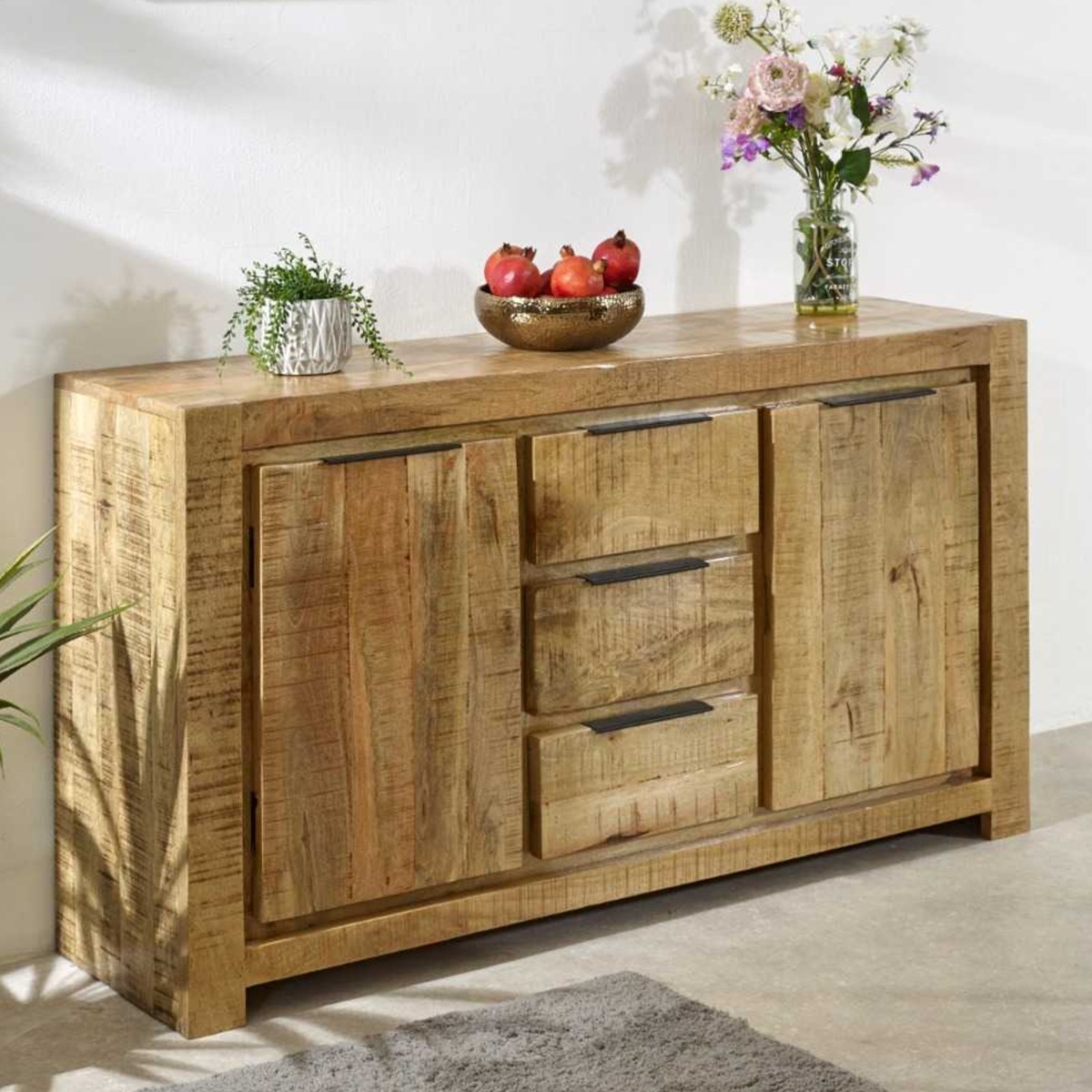 Powell Solid Wood Large Sideboard with 2 Door and 3 Drawer - Natural Wood - Elfrida Interiors