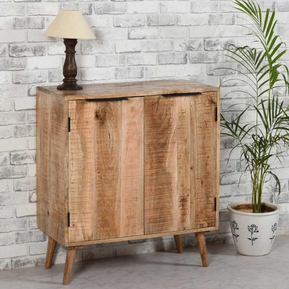 Powell Solid Wood Drinks Cabinet Sideboard with 2 Door - Natural Wood - Elfrida Interiors