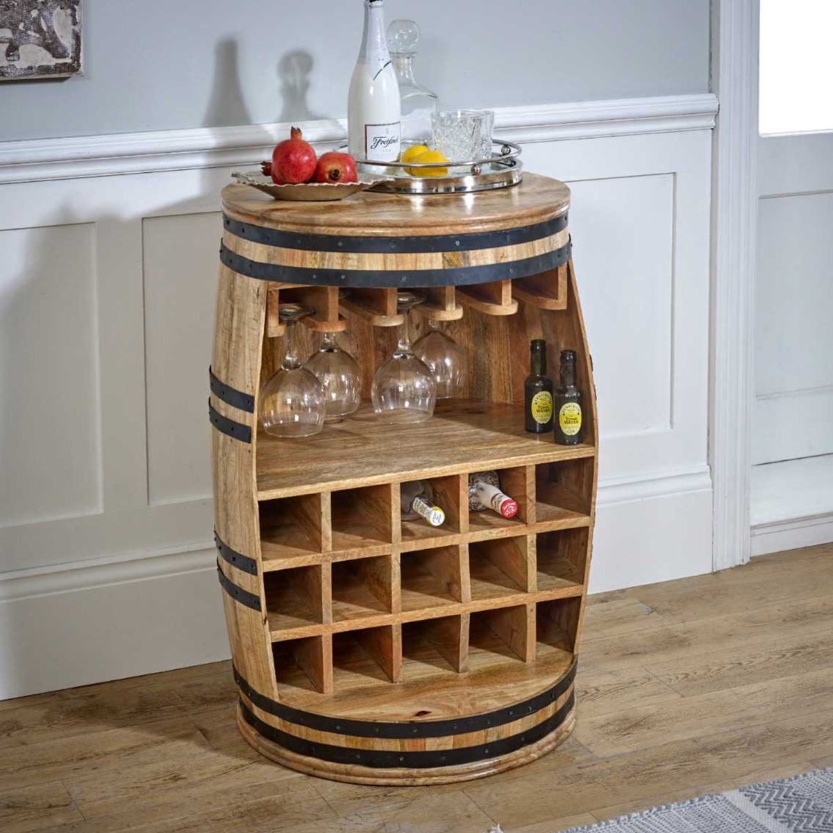 Powell Solid Dark Wood Barrel Wine Sideboard - Natural Wood - Elfrida Interiors