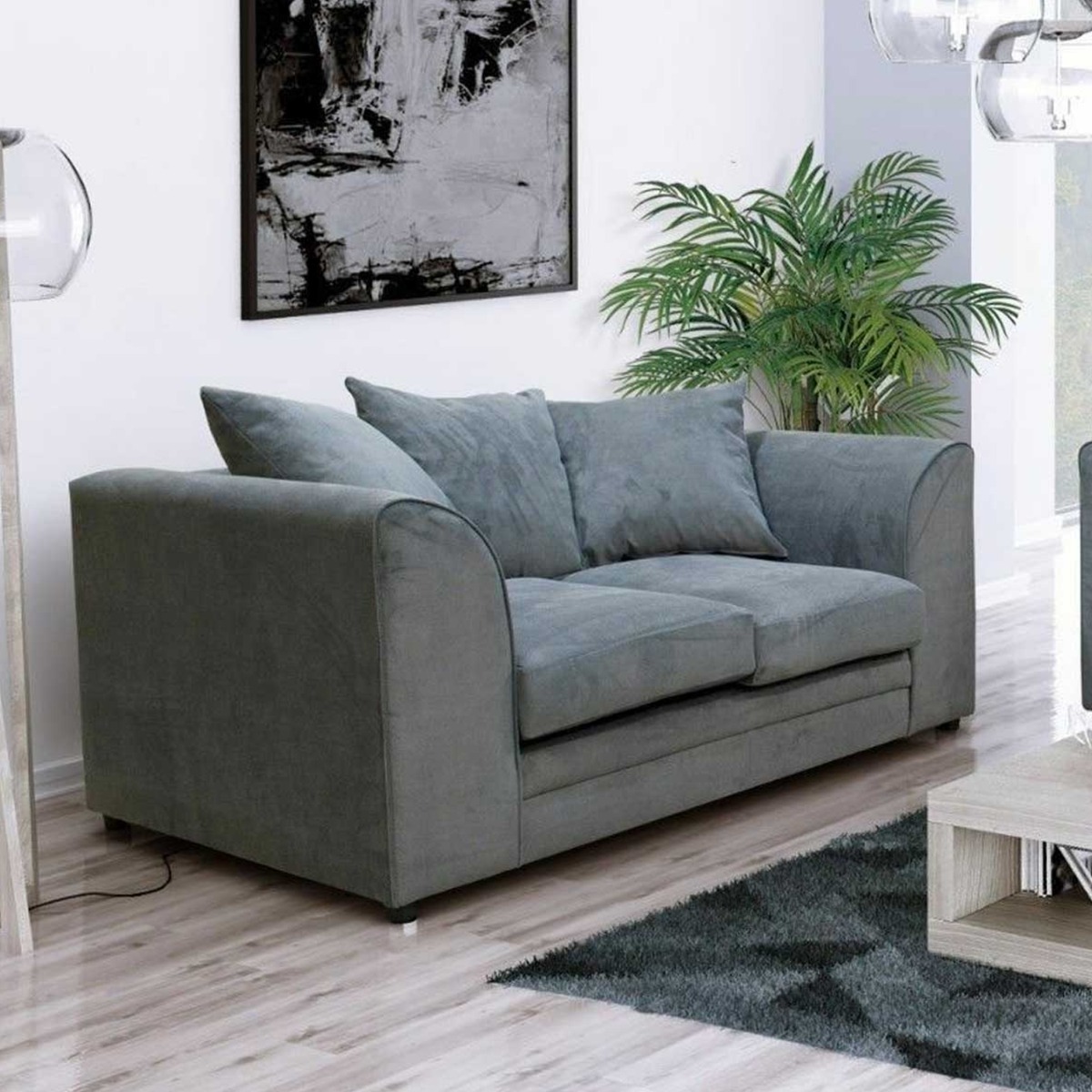 DOWEY Chenille Fabric 2 Seater Scatterback Sofa - Grey - Home Done