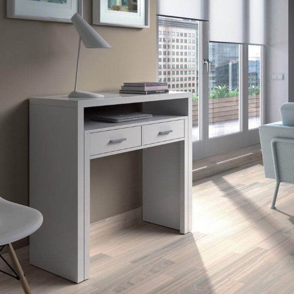 Modern Design 2 Drawer Desk - White - Dalton Home