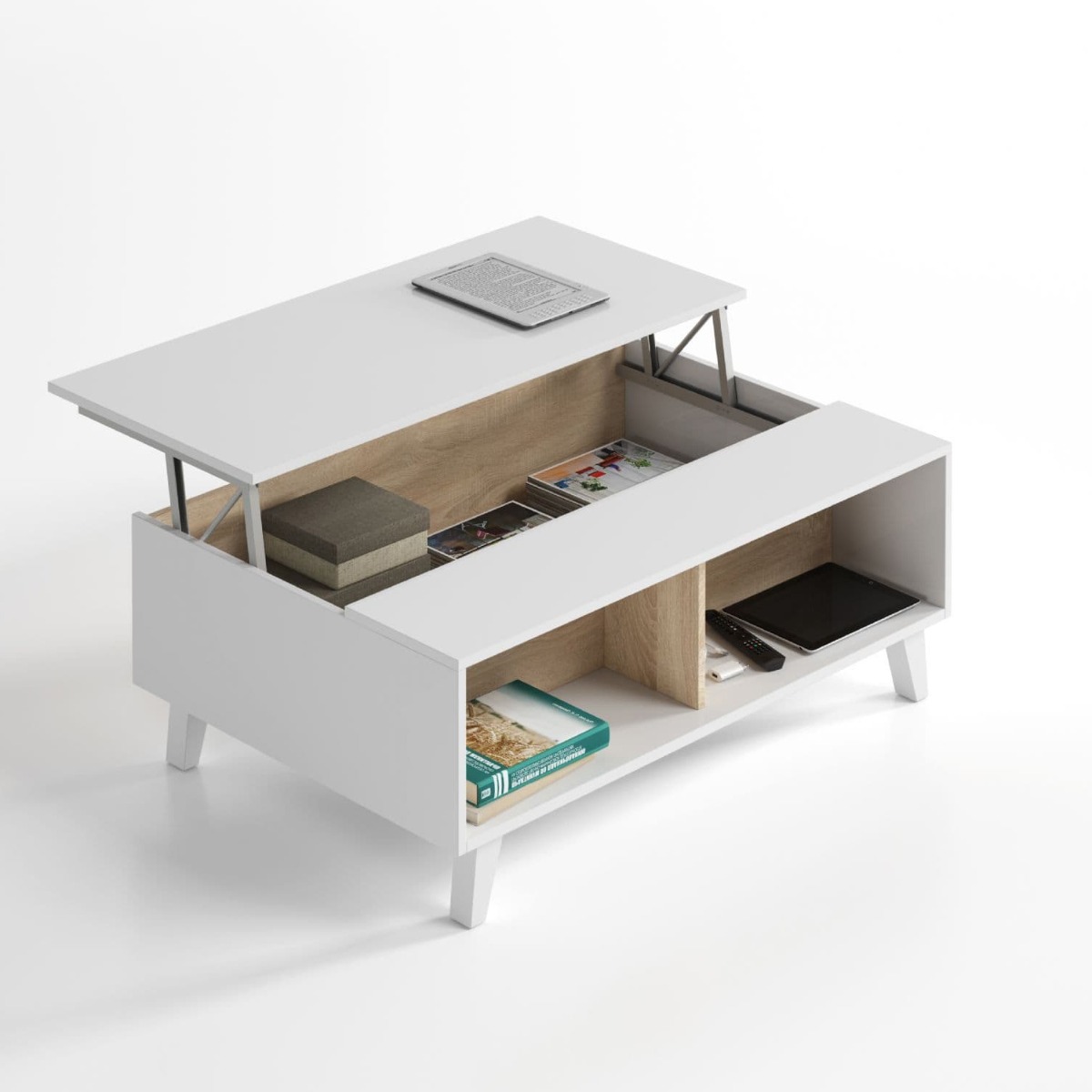 Oak Effect with White Lift up Storage Coffee Table - Dalton Home
