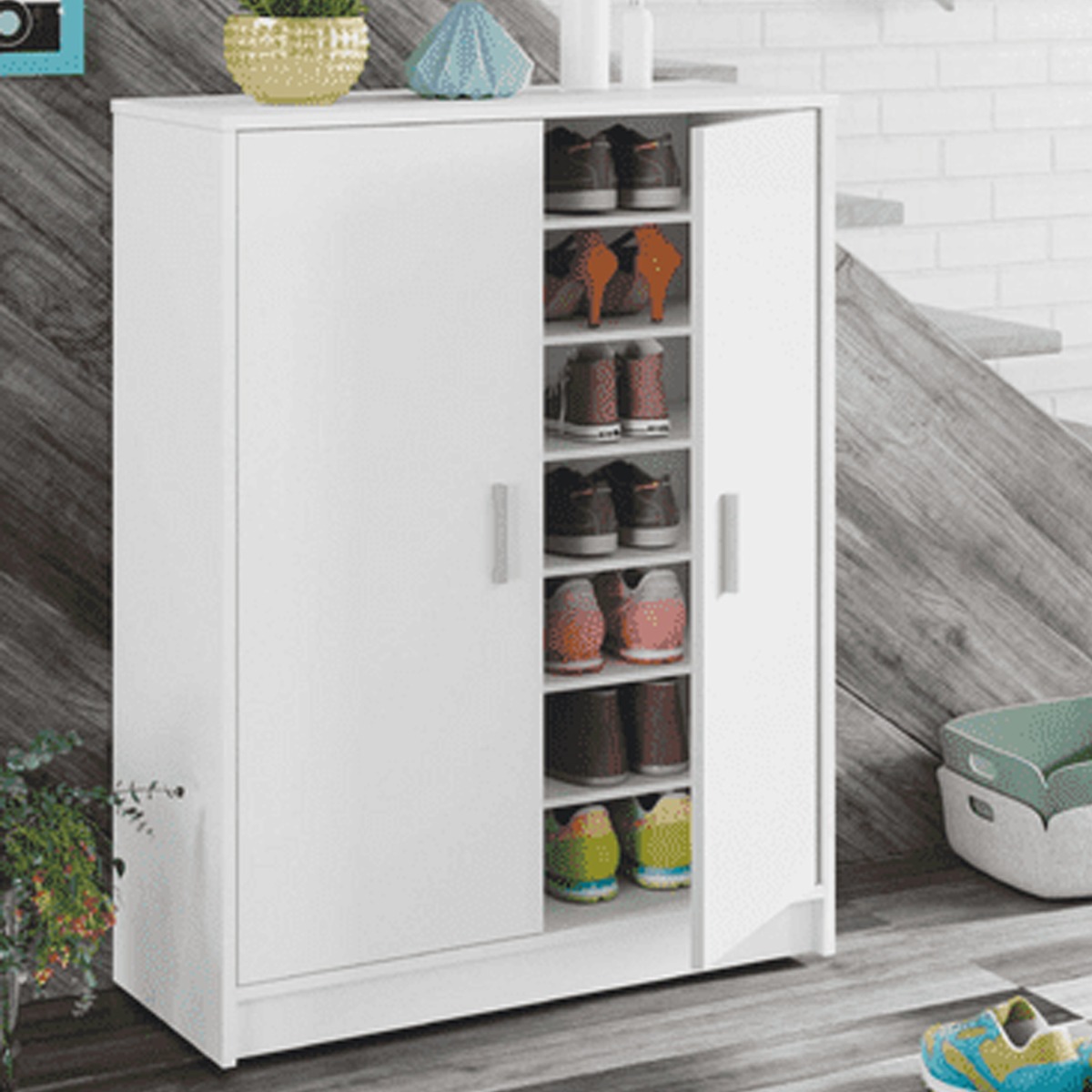 Crowther 2 Door Shoe Large Cabinet with 6 Shelves - Grey and White - Dalton Home