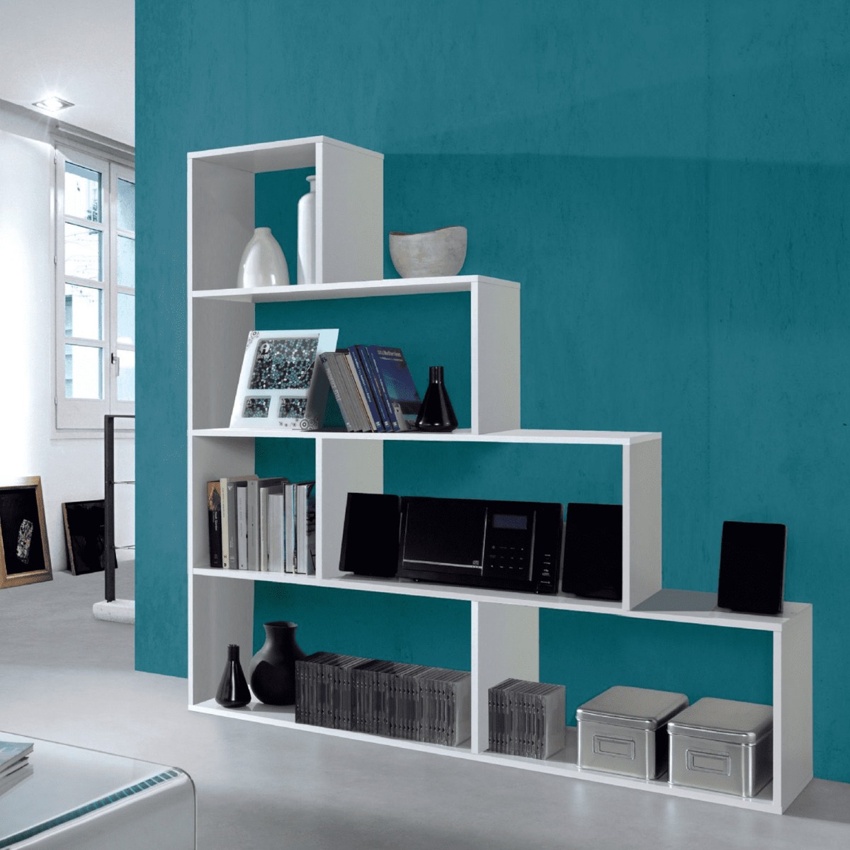 Versatile Storage Glossy Step Bookcase - White - Dalton Home
