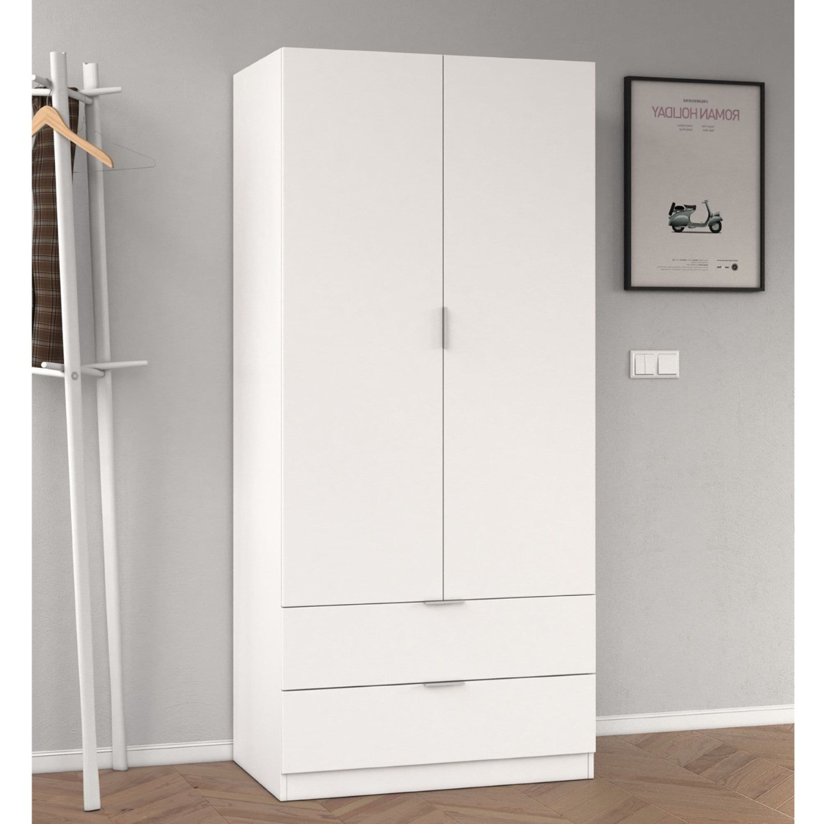 Wardrobe - HARVEY 2 Door Wardrobe White 81cm - Dalton Home