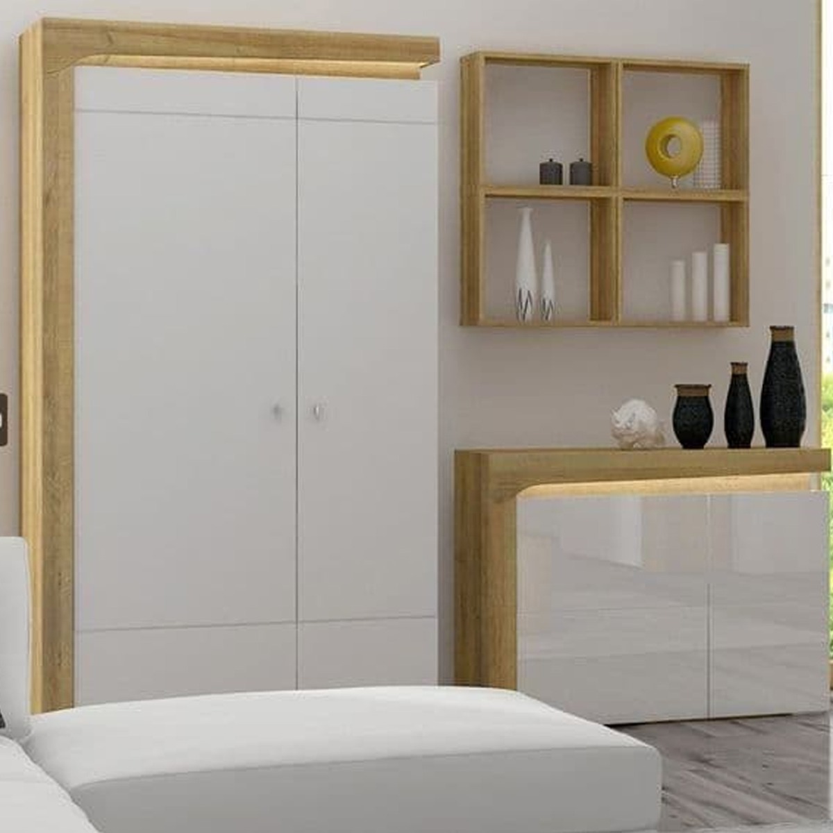 Wardrobe - CAROLE 2 Door Wardrobe Oak Effect 102cm - Dalton Home