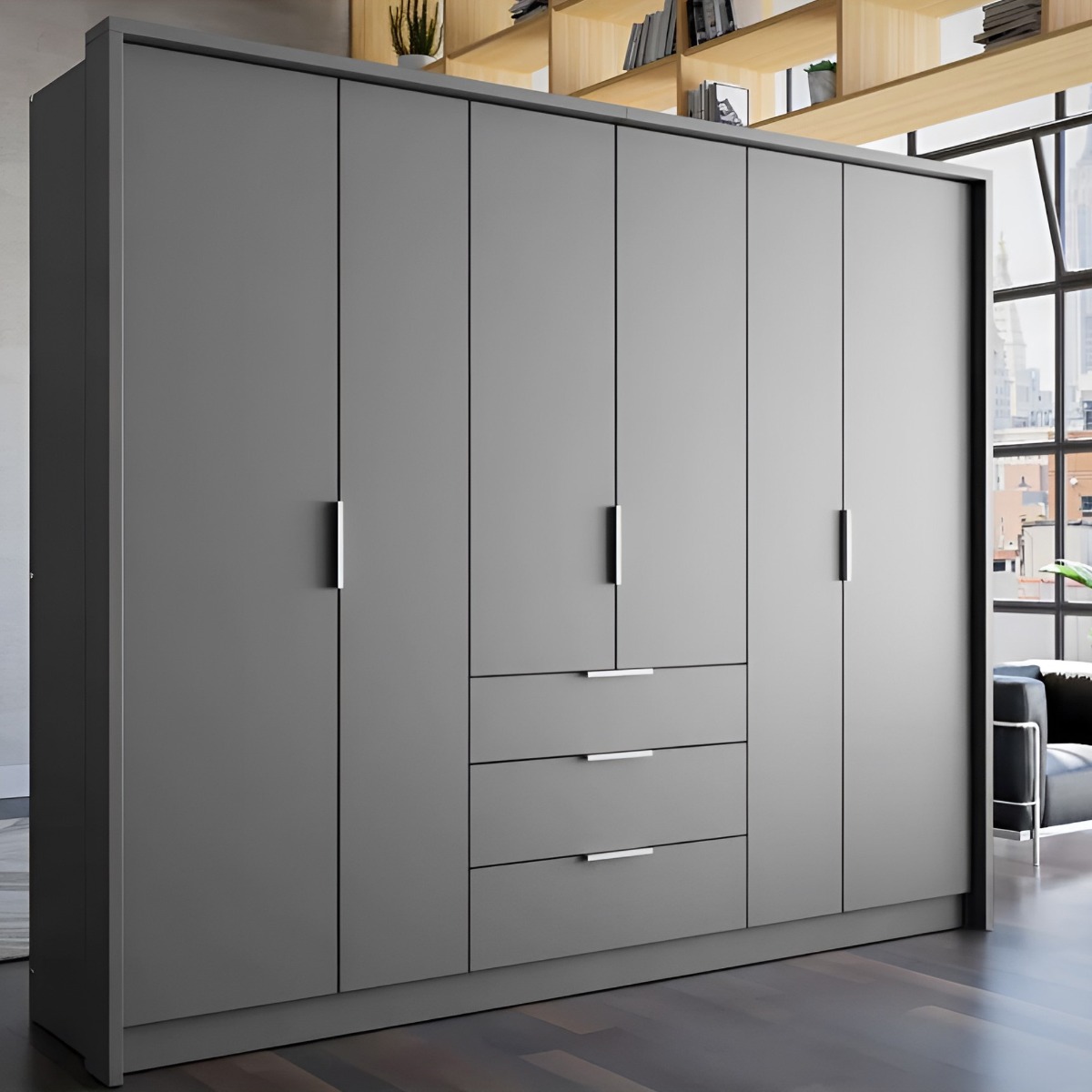 Wardrobe - STAFFORD 6 Door Wardrobe Graphite 255cm - Avellino & Wells