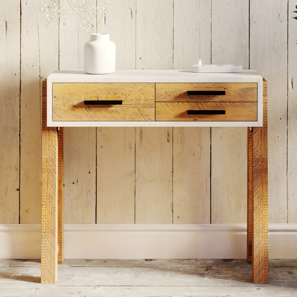 Becky Scandic Theme Reclaimed Wood Small Console Table with 3 Drawers - Vantage Point