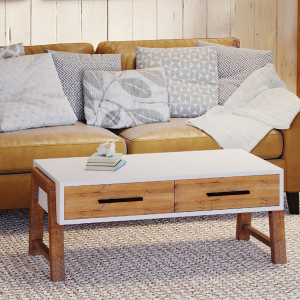 Becky Scandic Theme Reclaimed Wood Coffee Table with Drawer - Vantage Point