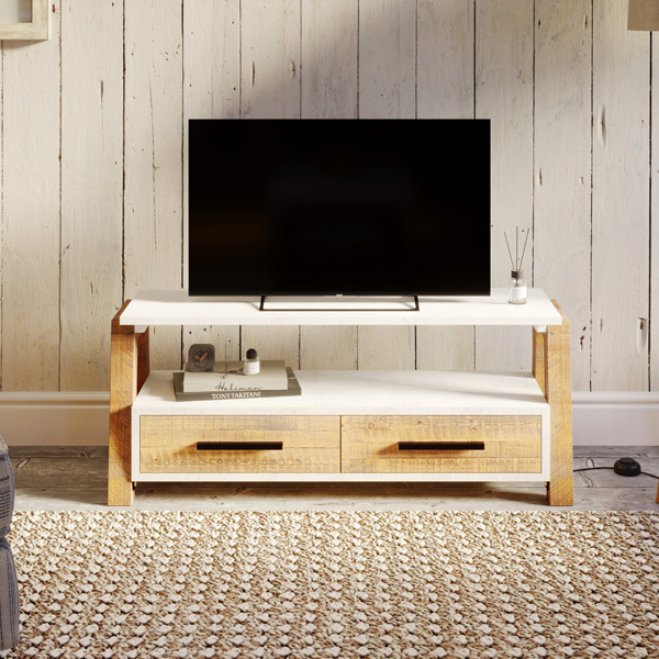 Becky Scandic Theme Reclaimed Wood Tv Unit with 2 Drawer - Vantage Point
