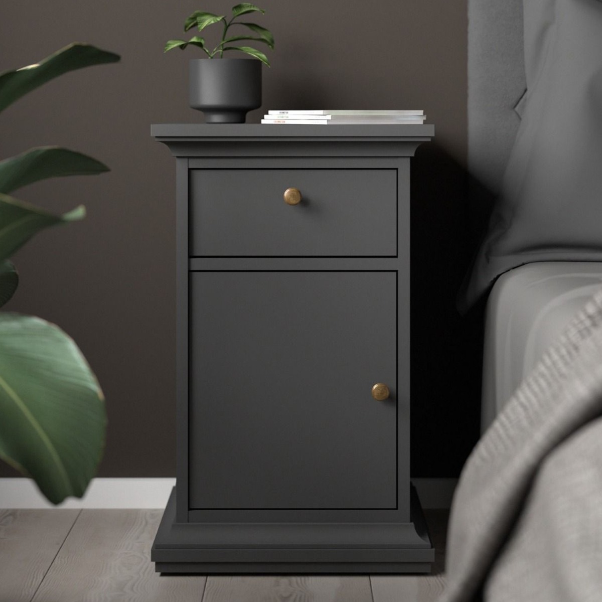 Bedside Table - EWELINA Nightstand Matt Grey 43.6cm - Rosalind Collection