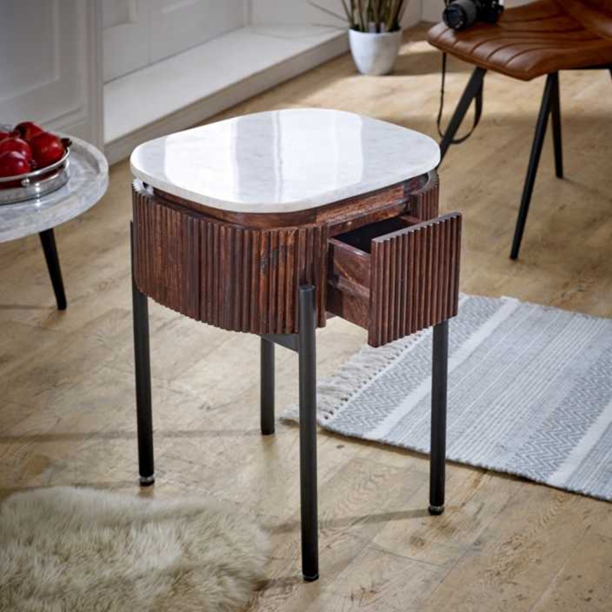 Bedside Table - HENDRY Nightstand White 45cm - Elfrida Interiors