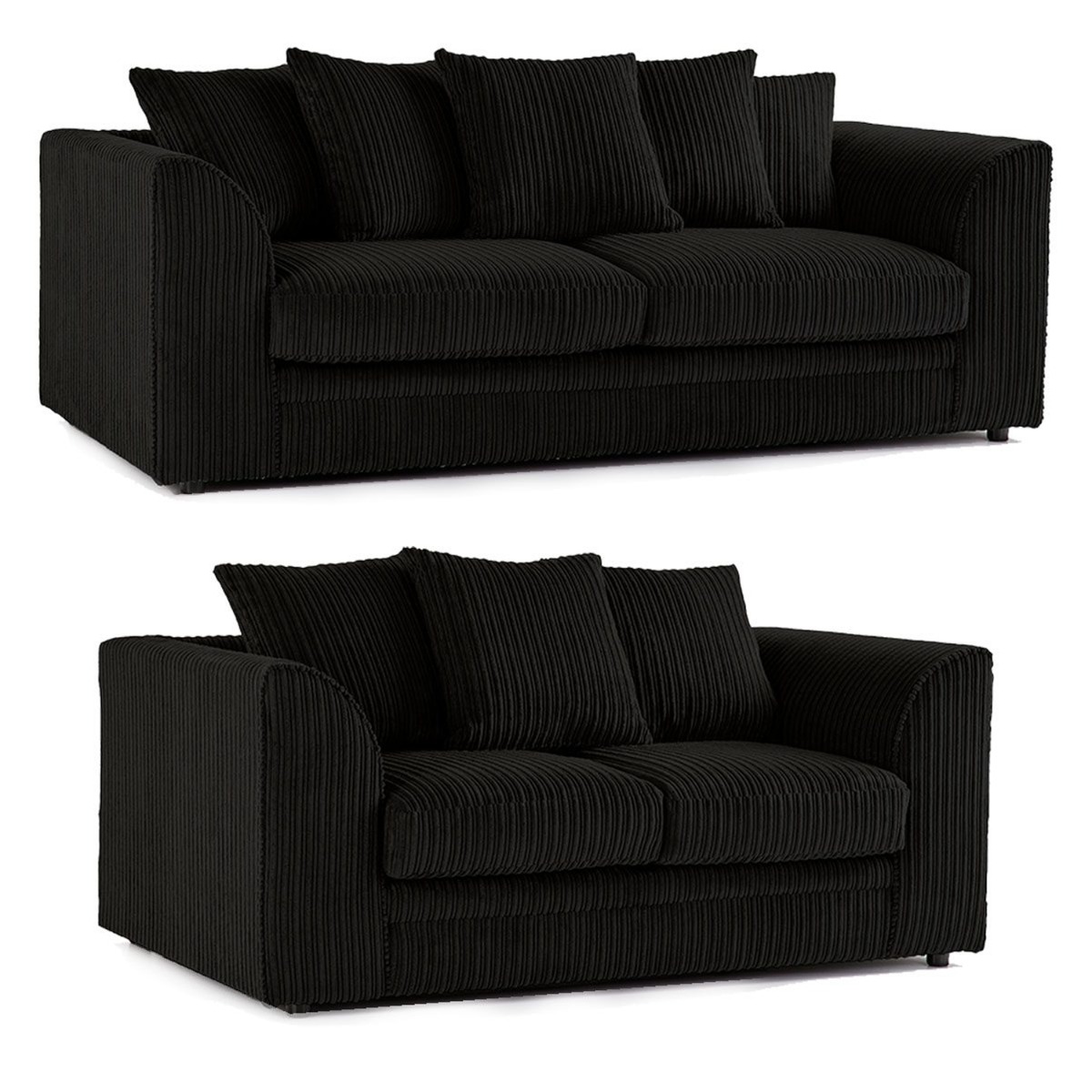 Oxford Scatter Back Full Jumbo Cord Sofa Set – Black and Other Colours - Home Done