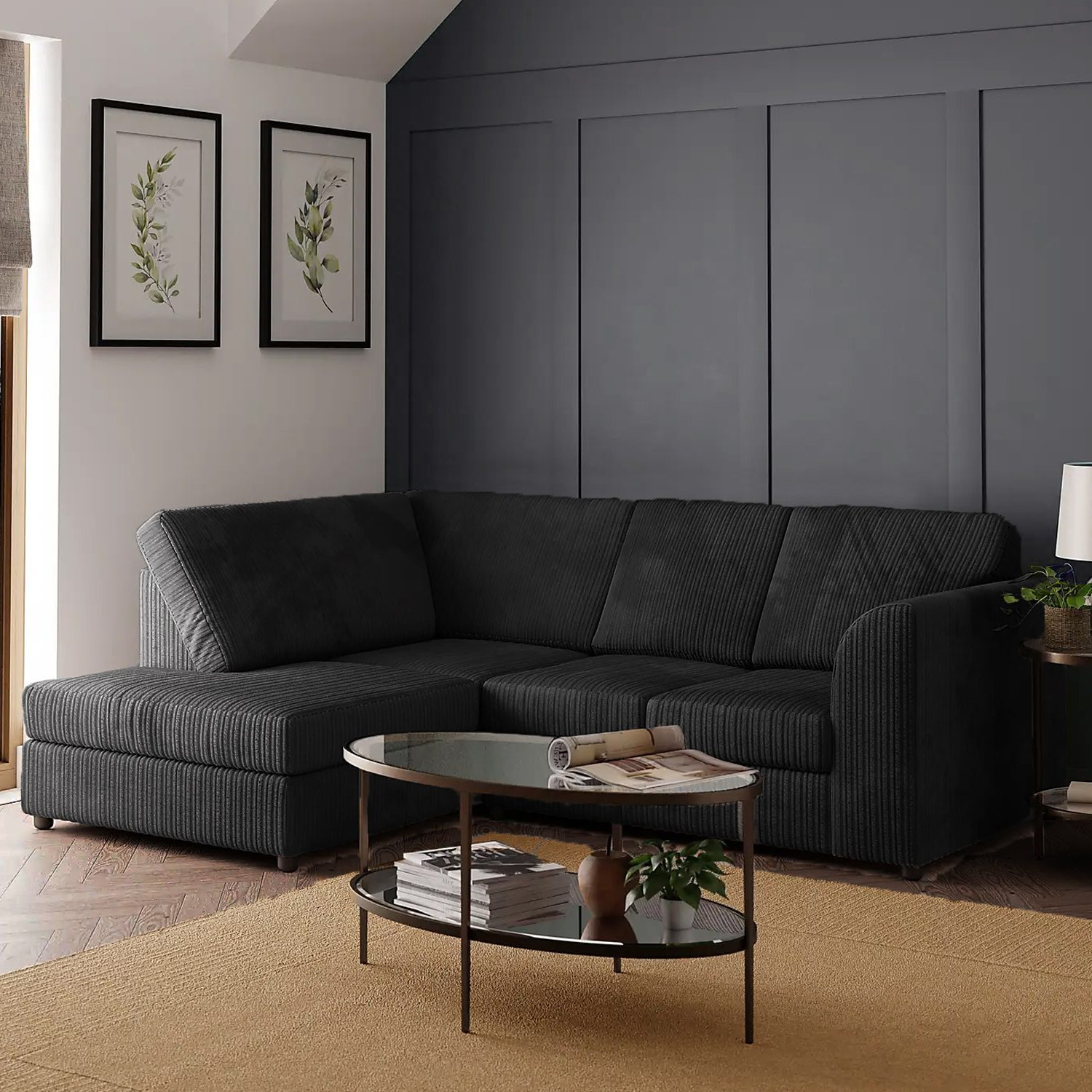 Blake Full Back Black Jumbo Cord Corner Sofa - Left and Right Arm - Available in Other Colours - Home Done