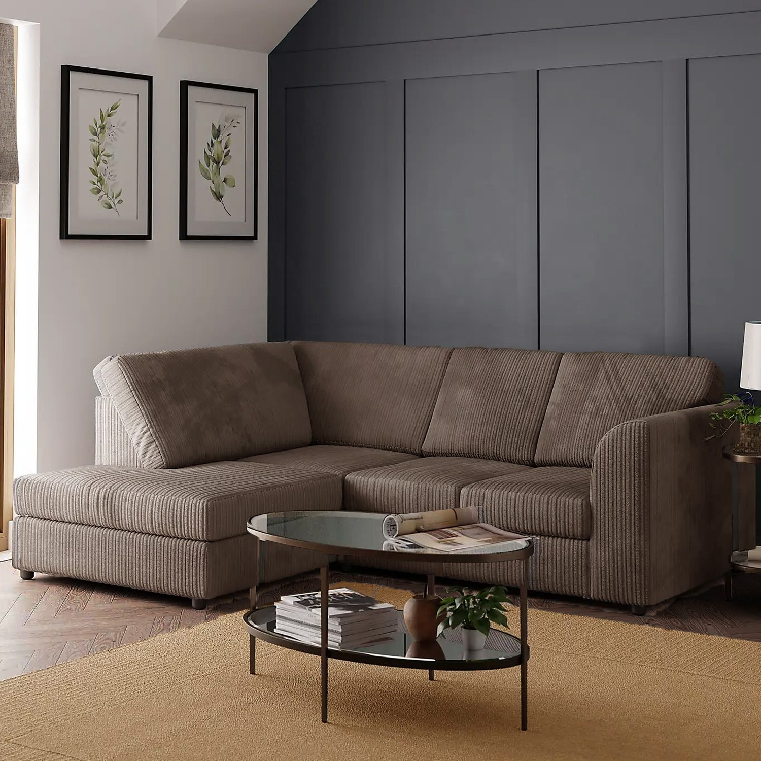 BLAKE Jumbo Cord 4 Seater L Shaped Fullback Corner Sofa - Coffee, Left Hand Facing - Home Done