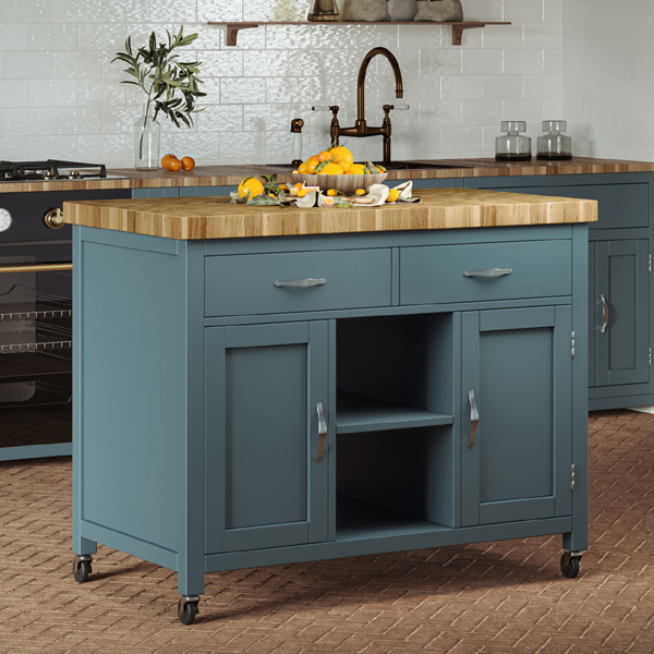 Briley Kitchen Island with Butchers Block - Blue - Vantage Point