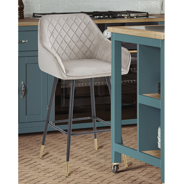 Mink Velvet Upholstered Bar Stools with Powder Coated Steel Frame - Set of 2 - Vantage Point