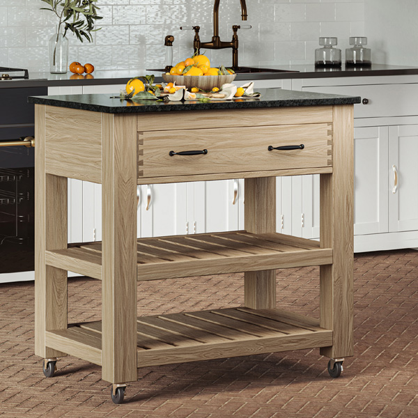 Premium Black Granite Kitchen Island with Exposed Dovetail Two Drawers - Vantage Point