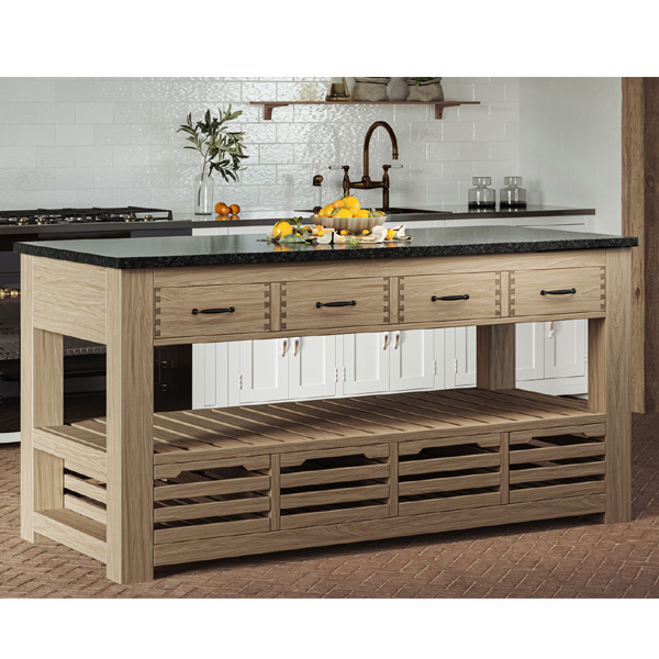 Premium Black Granite Top Kitchen Island with Exposed Dovetail Four Drawers - Vantage Point