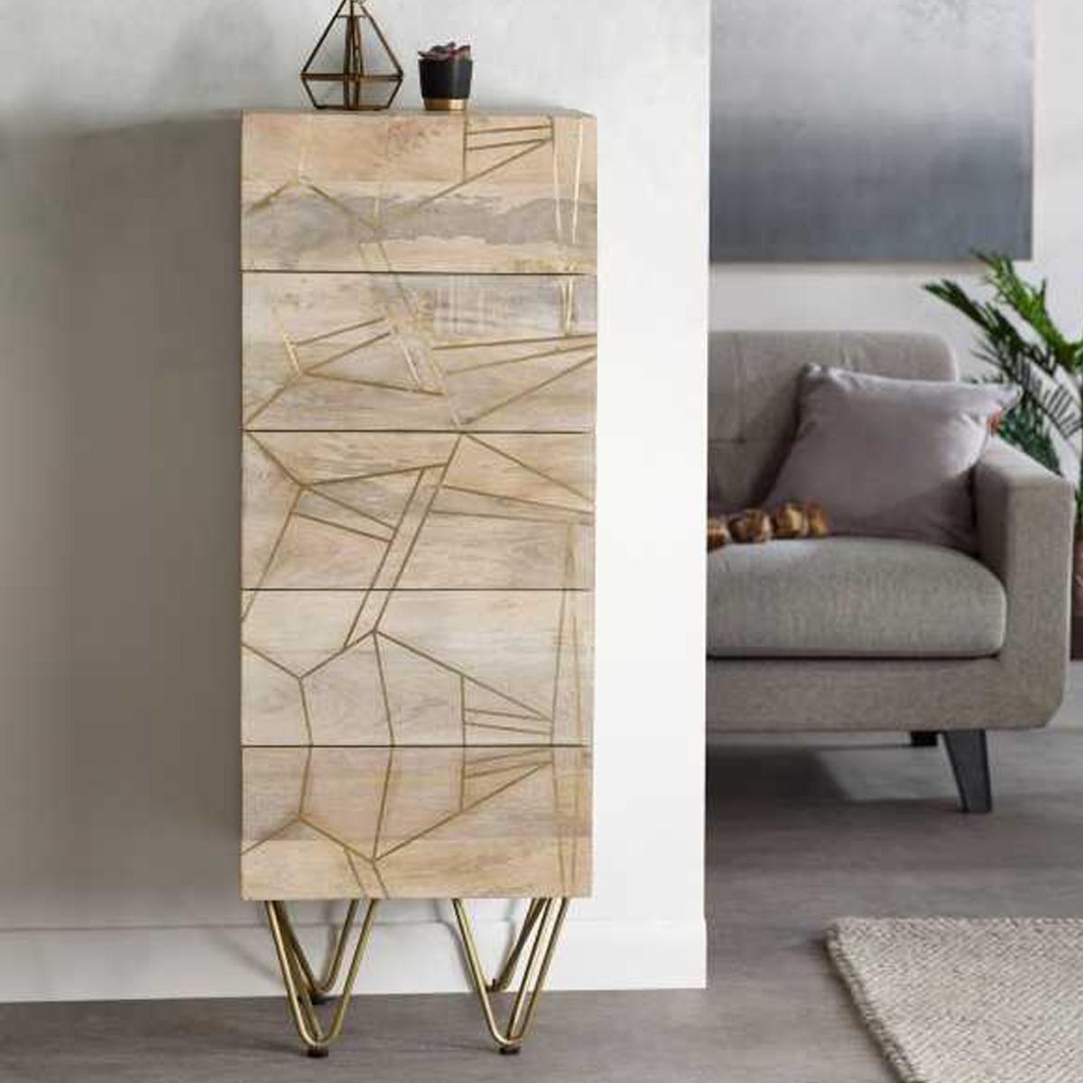 VENTURA Natural Finish Chest of Drawers - Tallboy, Medium-sized, 5 Drawers - Elfrida Interiors