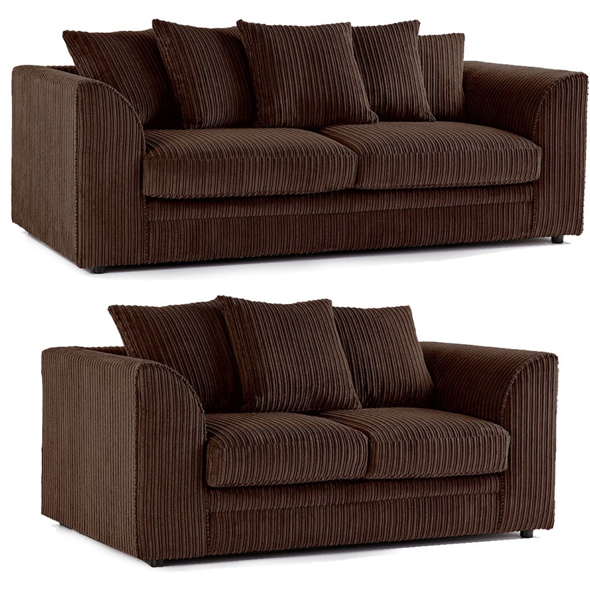 Oxford Scatter Back Full Jumbo Cord Sofa Set – Chocolate and Other Colours - Home Done