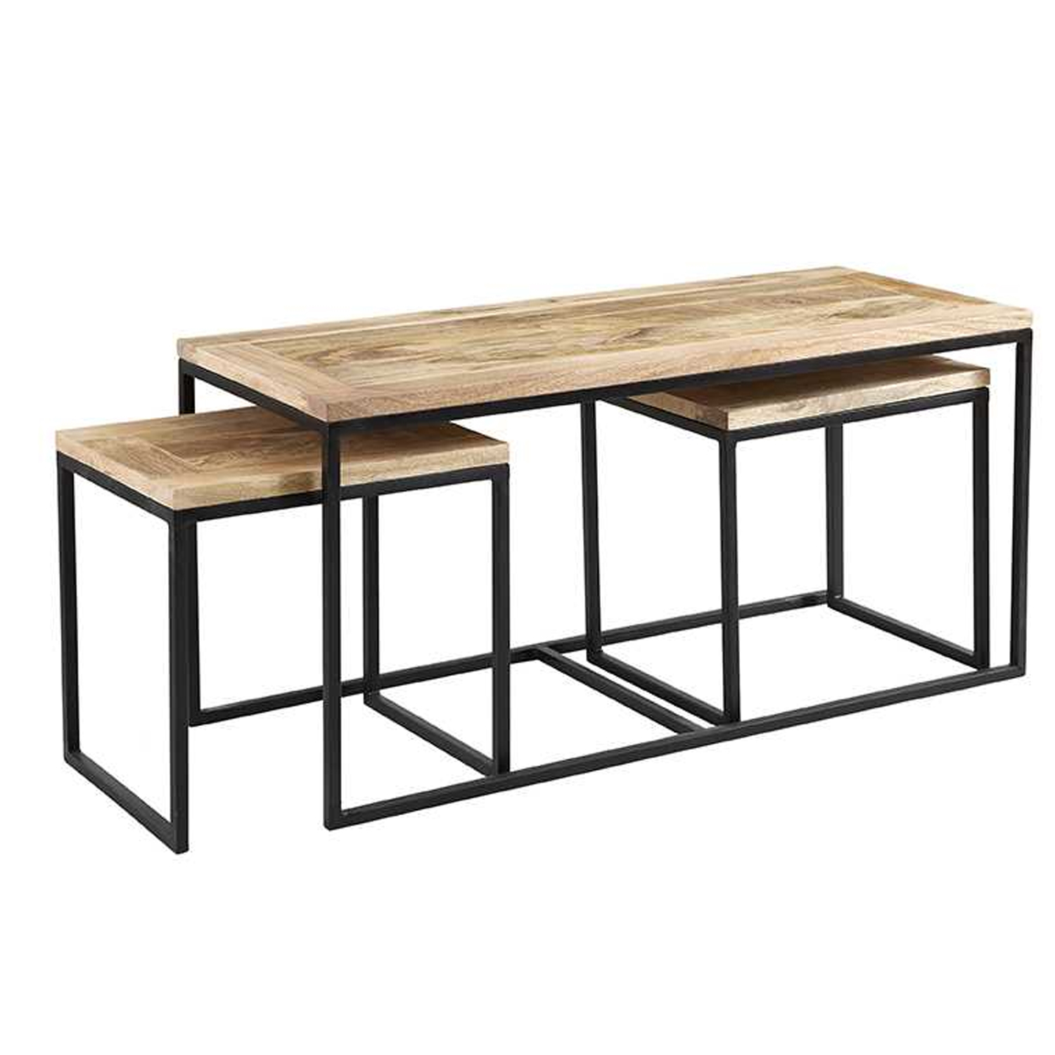 Michelle Industrial Style Long Coffee Table Set - Natural Hardwood - Elfrida Interiors