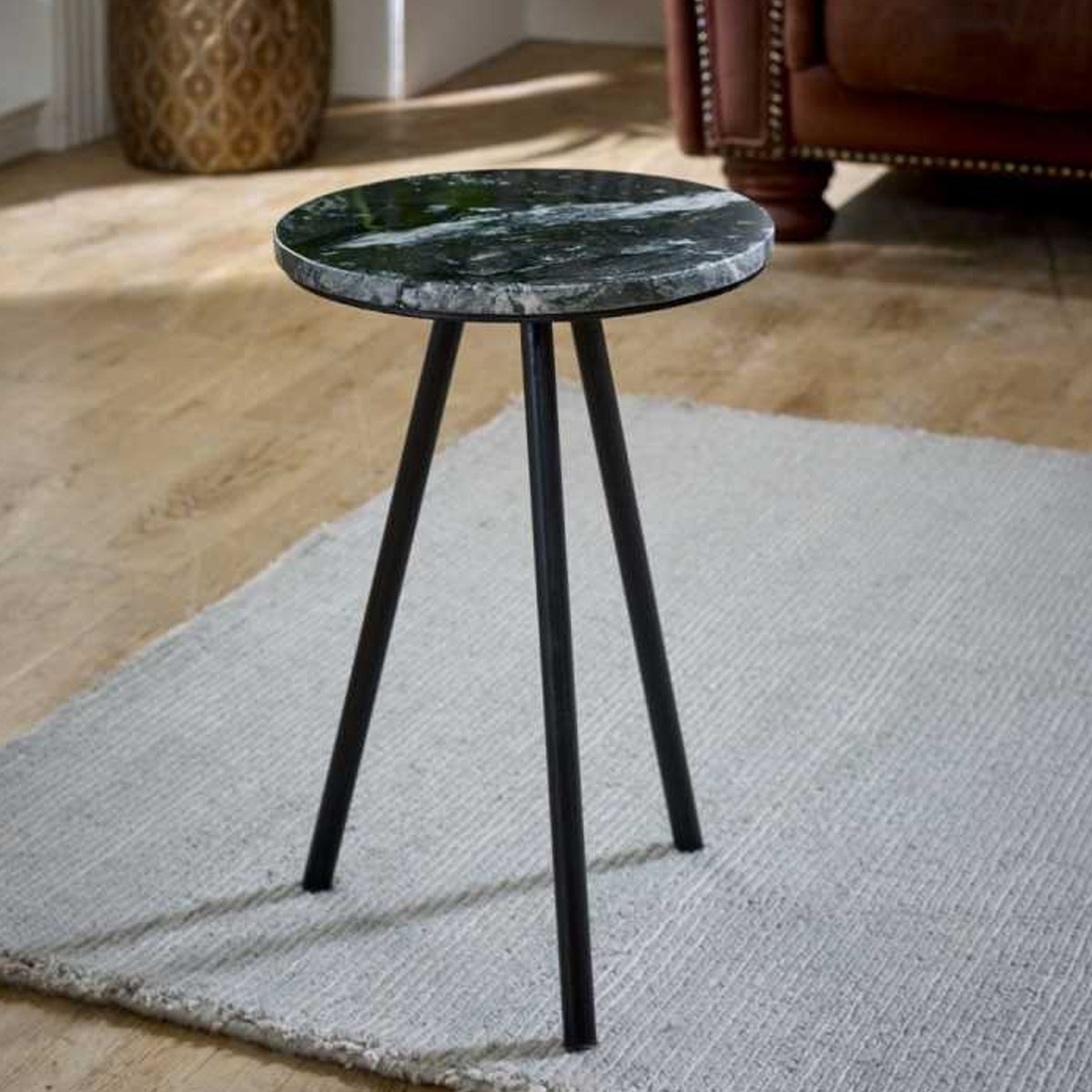 Hendry Metal Legs Mango Wood Side Table - Black Marble Top - Elfrida Interiors
