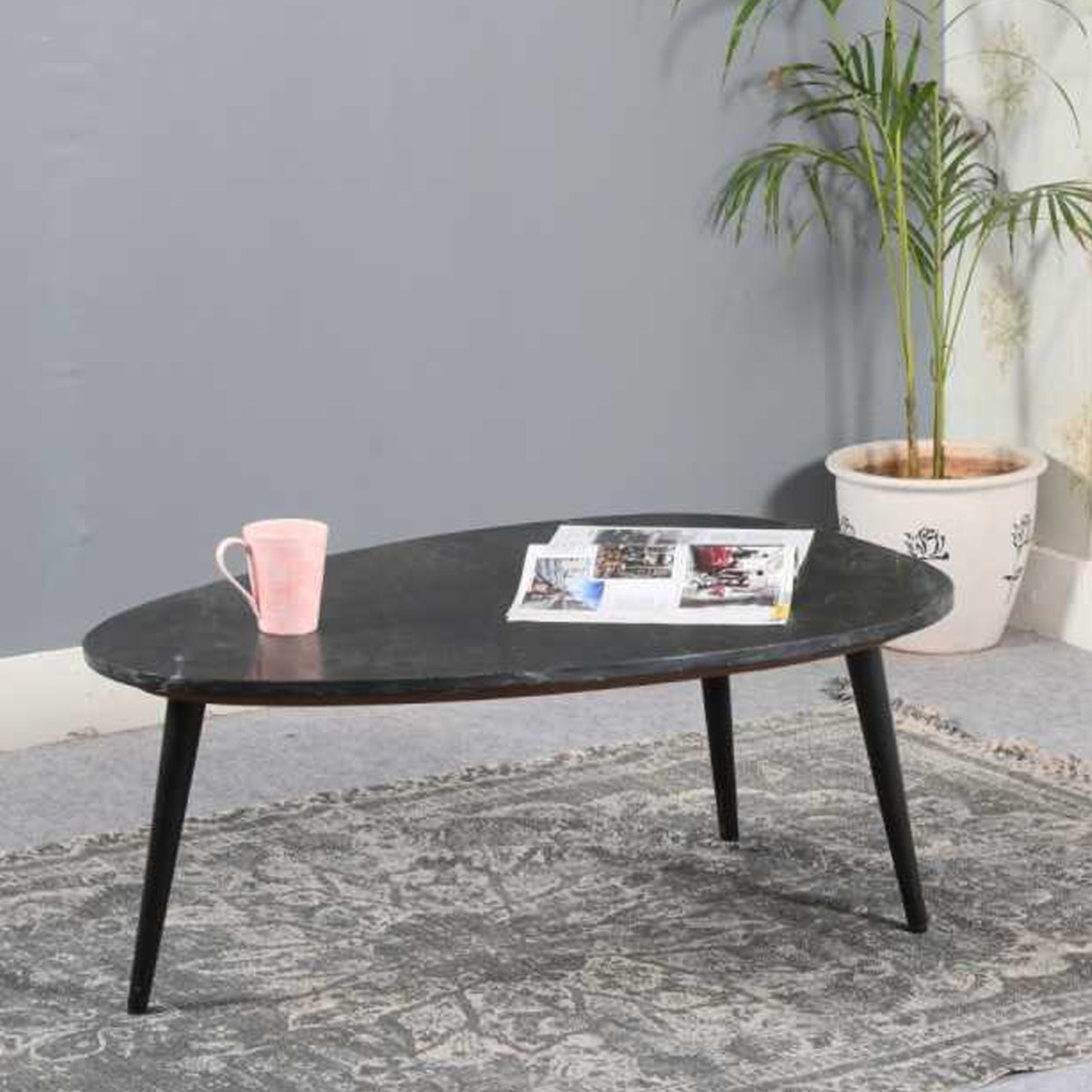 Hendry Metal Legs Mango Wood Coffee Table - Black Marble Top - Elfrida Interiors