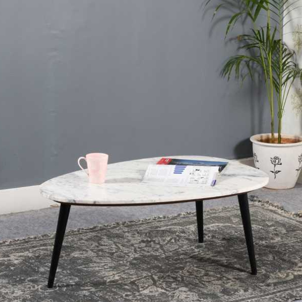 Hendry Metal Legs Mango Wood Coffee Table - White Marble Top - Elfrida Interiors