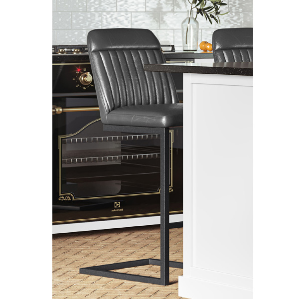 Retro Style Grey PU Leather Kitchen Island Bar Stools - Set of 2 - Vantage Point
