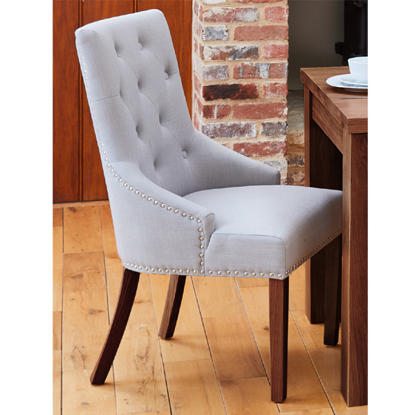 Set of 2 Contemporary Walnut Accent Upholstered Dining Chairs - Slate Grey - Vantage Point