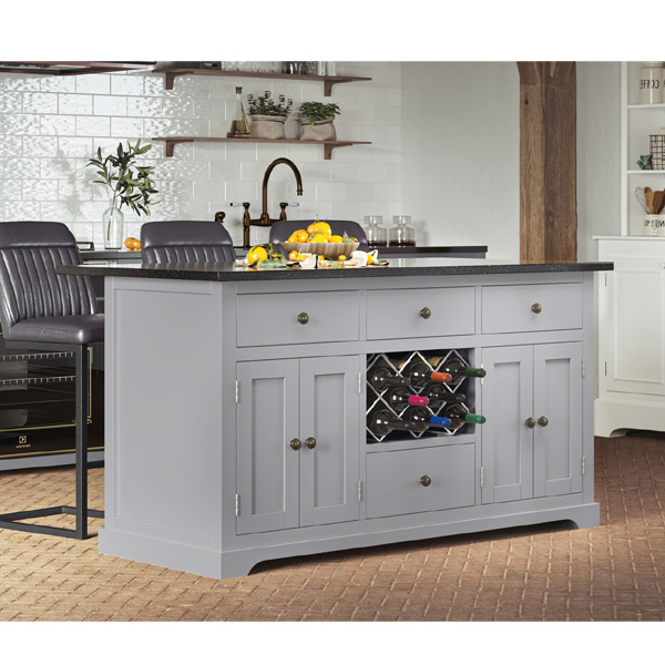 Multifunctional Grey Kitchen Island with Black Granite Worktop - Vantage Point
