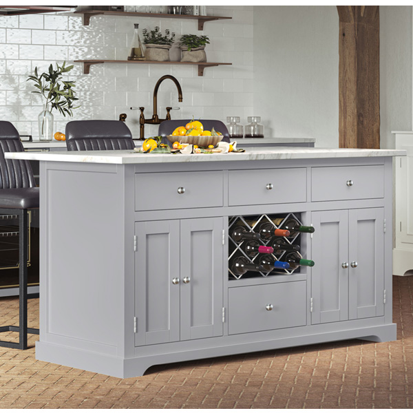 Multifunctional Grey Kitchen Island with White Marble Worktop - Vantage Point