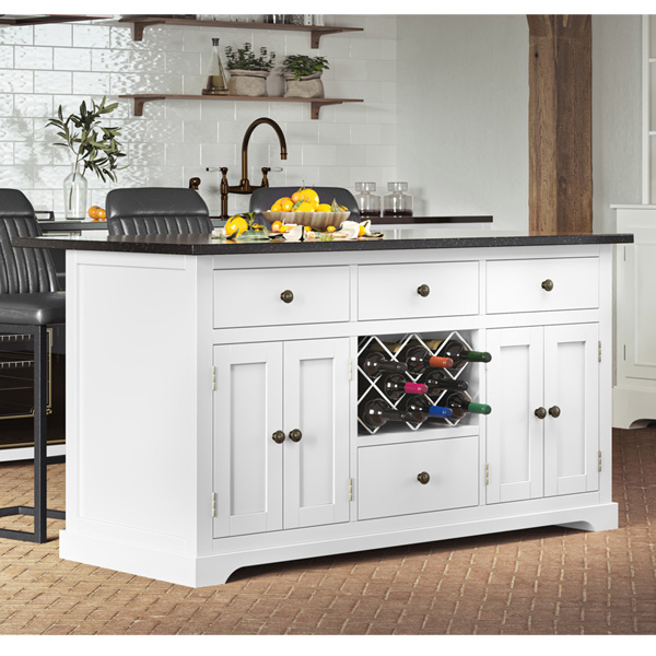 Versatile White Kitchen Island with Black Granite Worktop - Vantage Point