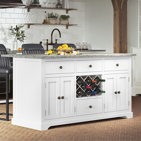 Versatile White Kitchen Island with Grey Granite Worktop - Vantage Point