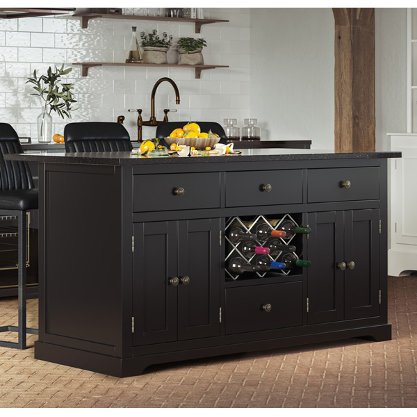 Sleek Black Kitchen Island with Granite Worktop - Vantage Point