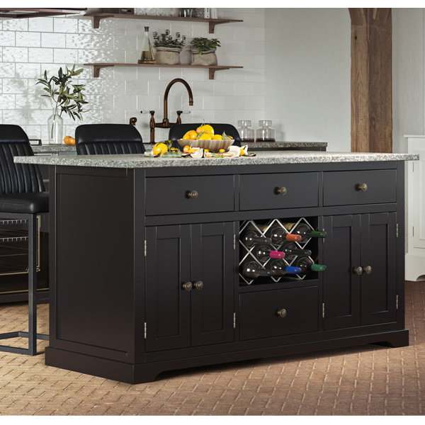 Sleek Black Kitchen Island with Grey Granite Worktop - Vantage Point