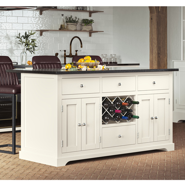 Versatile Design Cream Kitchen Island with Black Granite Worktop - Vantage Point
