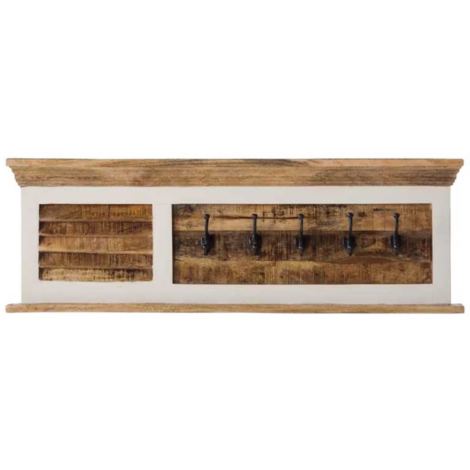 Deacon Solid Mango Wood Wall Mounted Coat Hanger - White and Natural Finish - Elfrida Interiors